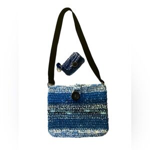Blue Crochet Shoulder Bag with Coin Purse.
